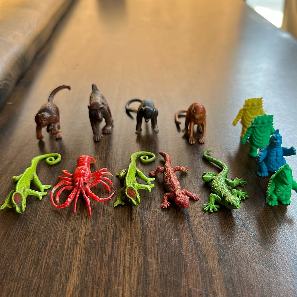 Rubber toy collection. Godzilla, reptile and monkey family.